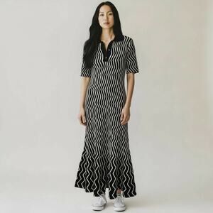 NWOT RIVIR Black & Ivory Optical Knit Polo Maxi Dress – Size M
